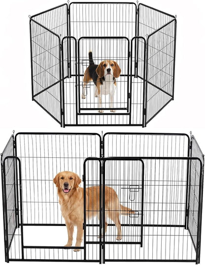 DUMOS Dog Playpen Indoor, Metal 32 Inch 6 Panels Foldable Pet Fence with Door, Outdoor Small Medium Large Dog Puppy Portable Exercise Play Pen for RV Camping, Trips, Play Yard