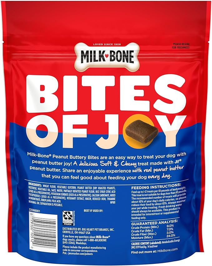Milk-Bone Peanut Buttery Bites, Soft Dog Treats with Jif Peanut Butter, 24 Oz. Bag