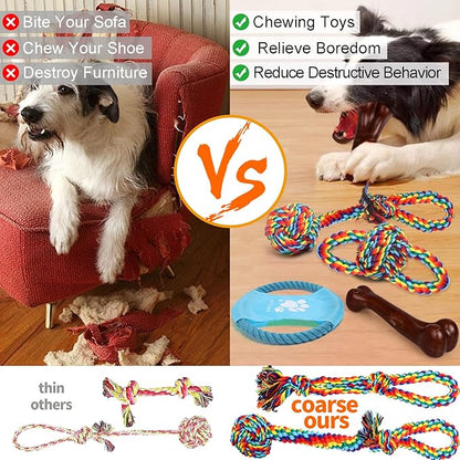 XLMYS Dog Toys for Aggressive Chewers 13 Pack，Indestructible Tug of War Toys for Small, Medium, Large Dog Breeds, Teeth Cleaning Chew Toys Pet Interactive Rope Toys