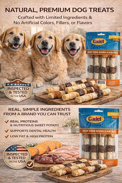 Cadet X-Large Dog Treat, 4-in-1 Beef Hide Shish Kabobs, 10 ct