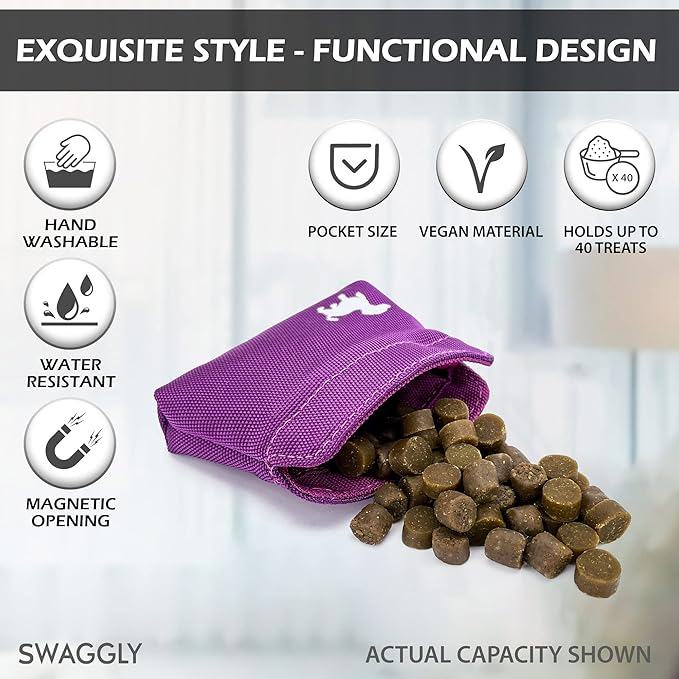 Extra Small Dog Treat Pouch – Slim Magnetic Pocket Dog Treat Bag for Walking & Training – Discreet Clip On Treat Pouch for Leash, Waistband or Pocket – Mess Free Storage (Pink)