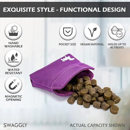 Extra Small Dog Treat Pouch – Slim Magnetic Pocket Dog Treat Bag for Walking & Training – Discreet Clip On Treat Pouch for Leash, Waistband or Pocket – Mess Free Storage (Pink)