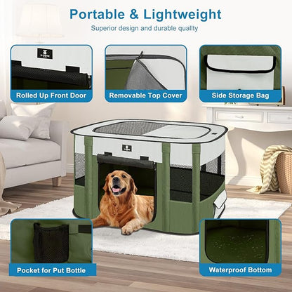 X-ZONE PET Dog Playpen, Puppy Cat Play Pen Portable Foldable Indoor/Outdoor Tent Crate Cage, Portable Pet Crate Large Size Green 45"