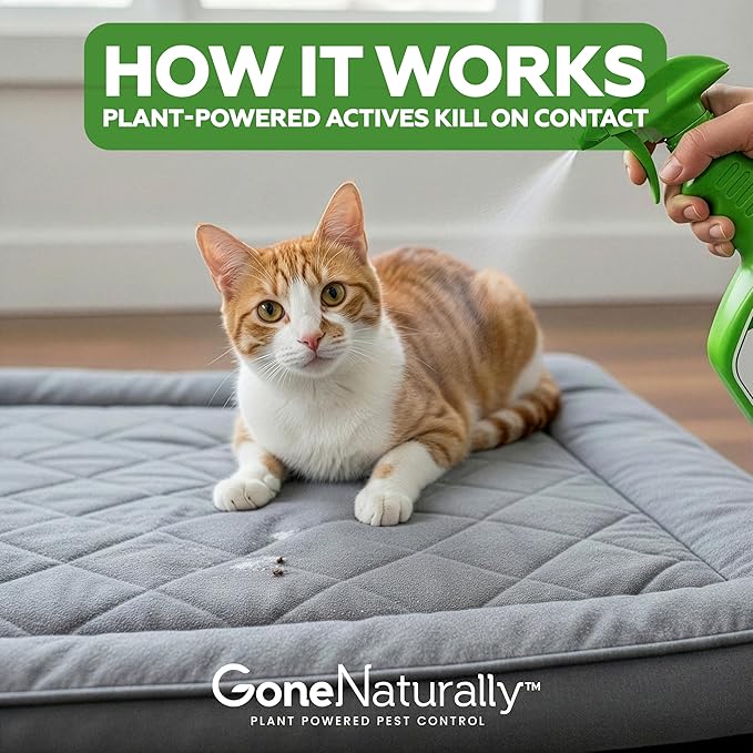 Flea and Tick Spray for Cats & Home– Natural Flea and Tick Prevention for Cats– Bed Bug & Multi-Insect Killer– Scentless Plant-Based Formula Kills on Contact (16 oz)