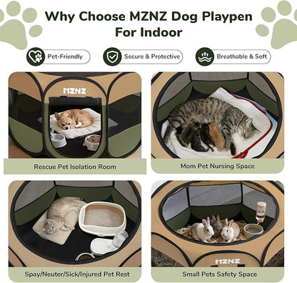 Dog Cat Playpen, Portable Puppy Pet Crate Indoor for Small Dogs Cats Rabbits, Foldable Dog Cage Enclosure for Outdoor, Pop Up Dogs Tent Kennel with Carrying Case, Olive Green