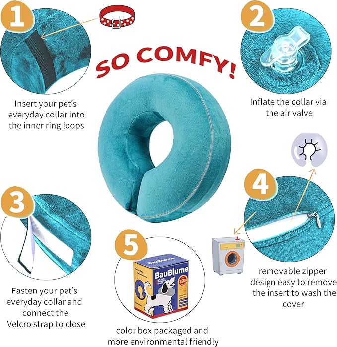 Inflatable Reflective Dog Cone Collar Alternative After Surgery,Doggie Recovery Dount Neck Ecollar,Adjustable Soft Dog Cone Collar for Small Medium Large Dogs (Light Blue, M)