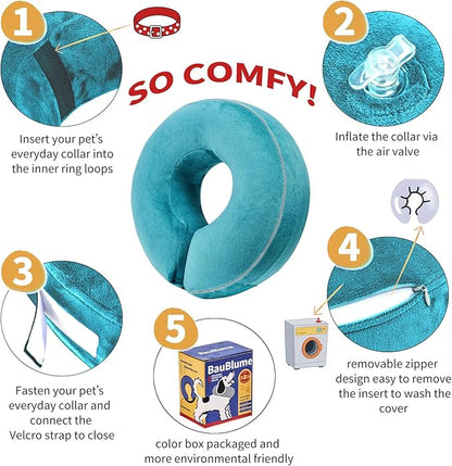Inflatable Reflective Dog Cone Collar Alternative After Surgery,Doggie Recovery Dount Neck Ecollar,Adjustable Soft Dog Cone Collar for Small Medium Large Dogs (Light Blue, S)