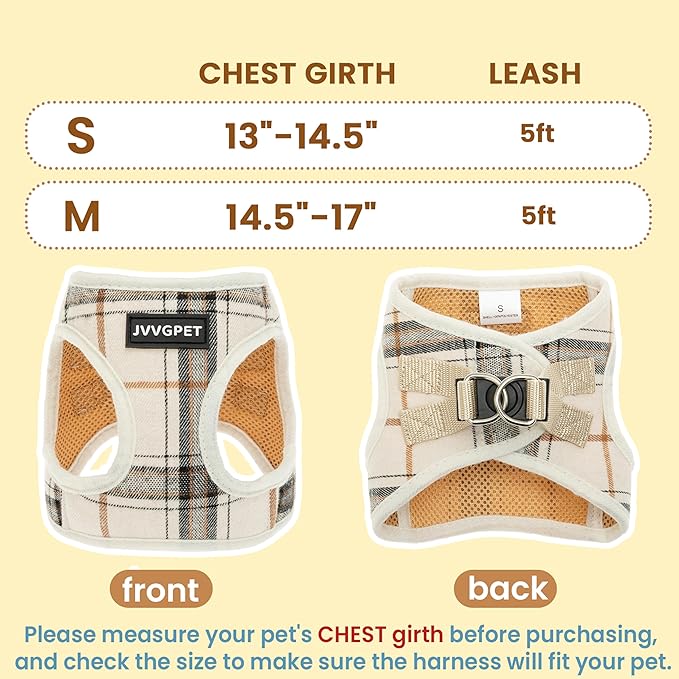 Dog Harness for Small Dogs - Plaid No Pull Dog Vest Harness and Leash Set - Step in Reflective Adjustable Soft Mesh Full Body Dog Harness for Walking, Running, Training...