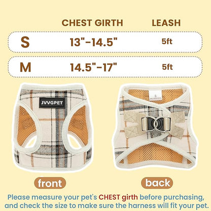 Dog Harness for Small Dogs - Plaid No Pull Dog Vest Harness and Leash Set - Step in Reflective Adjustable Soft Mesh Full Body Dog Harness for Walking, Running, Training...
