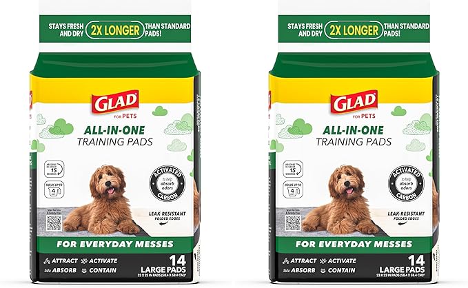 Glad for Pets Black Charcoal Puppy Pads, All-in-One | Puppy Potty Training Pads that Absorb & NEUTRALIZE Urine Instantly | New & Improved Quality Puppy Pee Pads, 14 Count (Pack of 2)