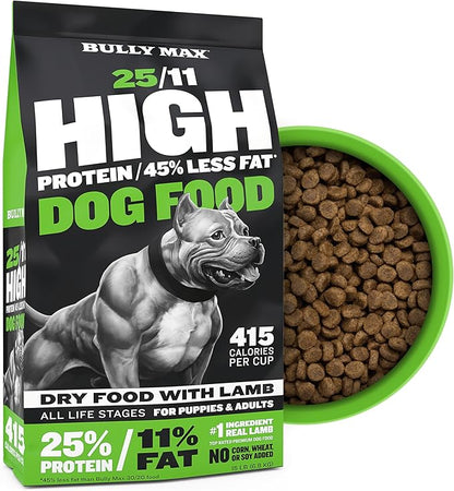 Bully Max 25/11 High Protein 45% Less Fat Dog Food & Small Breed Tablets Bundle - Lamb-Based Dry Dog Food + Immune & Digestive Support Vitamins Supplement for Small Breeds - Complete Daily Nutrition