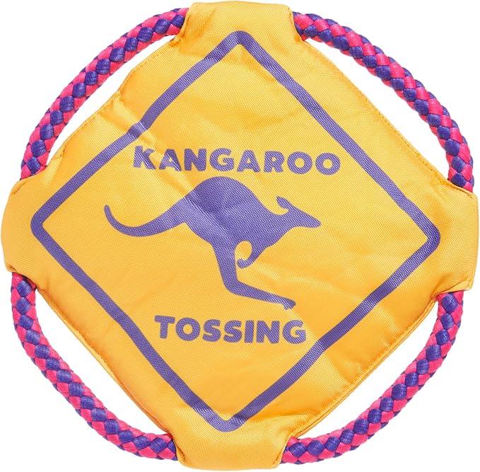 Barkbox Kangaroo Tossing Flying Disc Dog Toy | Fluff-Free Crinkle Disc with T-Shirt Rope Edge | Durable Fetch & Tug Toy for Dogs & Puppies
