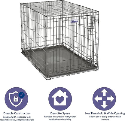 MidWest Homes for Pets 42-Inch iCrate for Large Breeds, 71-90 lbs, Single Door Folding Dog Crate with Divider Panel, Leak-Proof Tray & Secure Latch, Portable, Durable & Easy to Assemble