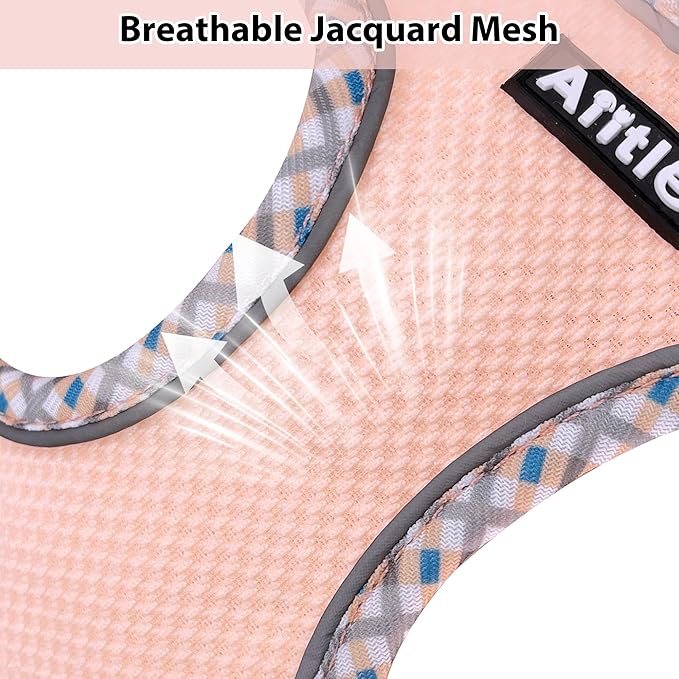 AIITLE Escape-Proof Dog Harness - Extra Soft Jacquard Fabric with Moisture-Wicking Lining, Adjustable Fit for Boston Terrier, Pekingese - Running, Playdates, Outdoor Adventures (Pink, L)