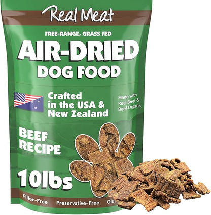 Real Meat Air Dried Dog Food w/ Real Beef - 10lb Bag of USA-Crafted Grain-Free, High Protein Dog Food