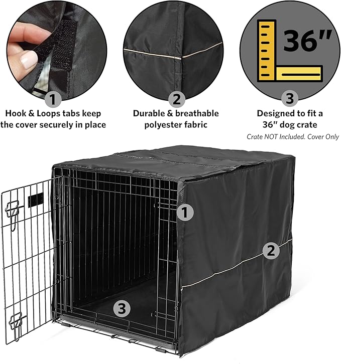 MidWest Homes for Pets Intermediate Dog Crate Cover, Black Polyester Privacy Kennel Cover Fits Most 36-Inch Crates, Machine Washable, Reduces Barking & Chewing