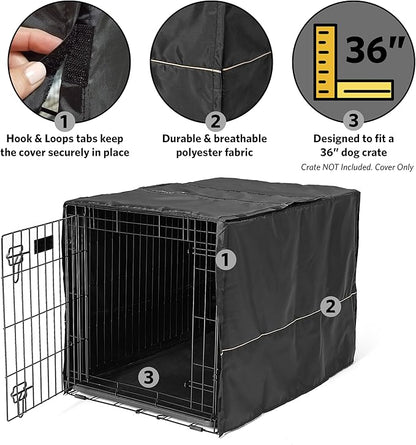 MidWest Homes for Pets Intermediate Dog Crate Cover, Black Polyester Privacy Kennel Cover Fits Most 36-Inch Crates, Machine Washable, Reduces Barking & Chewing