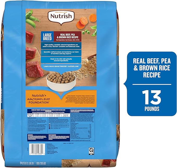 Nutrish Rachael Ray Dry Dog Food Large Breed Real Beef, Pea & Brown Rice Recipe, 13 lb. Bag