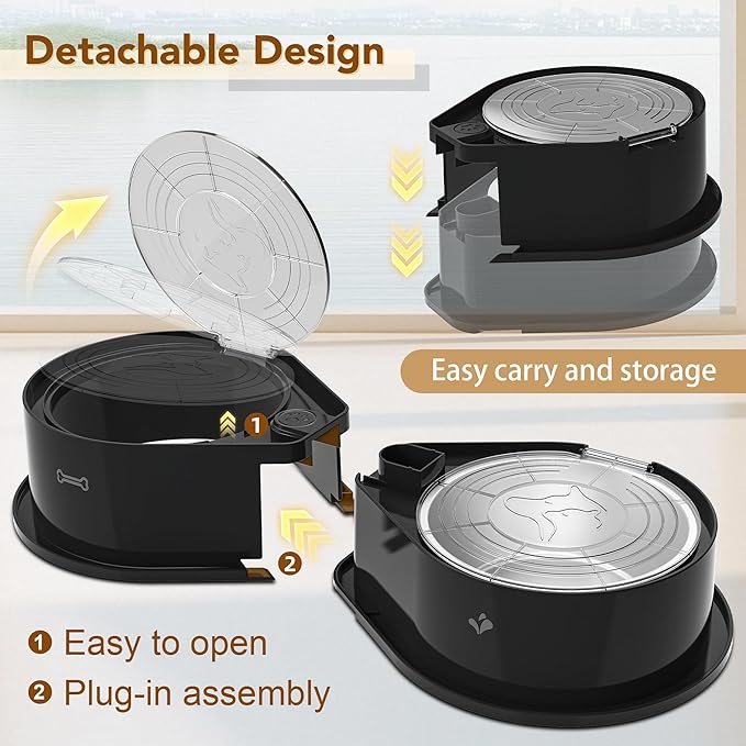 Newget Stainless Steel Dog Bowl Set with Lids, 304 Metal Dual Food & Water Bowls for Dogs & Cats, Foldable Pet Feeder with Cover Keeps Food Fresh, Anti-Skid Dog Dish for Small/Medium/Large Pets