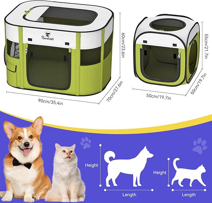 Pawaboo 2-in-1 Pet Playpen for Dog Cat, Portable Puppy Playpen with 600D Oxford, Divisible Pet Tent for Indoor and Outdoor Travel Use of Kitten and Puppy, Foldable Dog Enclosure