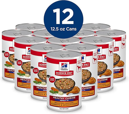 Hill's Science Diet Adult 7+ Healthy Cuisine Wet Dog Food, Roasted Chicken, Carrots, & Spinach Stew, 12.5 oz. Cans, 12-Pack