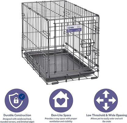 MidWest Homes for Pets 22-Inch iCrate for Extra-Small Breeds, Up to 15 lbs, Single Door Folding Dog Crate with Divider Panel, Leak-Proof Tray & Secure Latch, Portable, Durable & Easy to Assemble