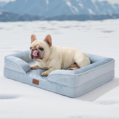 Bedsure Cooling Dog Bed Medium Size Dogs - Orthopedic Medium Dog Cat Cooling Bed Washable, Pet Couch Sofa with Waterproof Removable Cover, Pets Bed with Nonskid Bottom, Cooling Blue, 28"