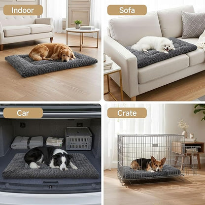 Washable Dog Bed Mat Soft Dog Crate Pad Fluffy Pet Kennel Beds Sleeping Mattress with Non-Slip Bottom for Extra Large Jumbo Medium Small Dogs, 53 x 36 Inch, Grey