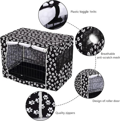 Pethiy Dog Crate Cover Durable Polyester Pet Kennel Cover Universal Fit for Wire Dog Crate - Fits Most 42 inch Dog Crates - Cover only-Black-42