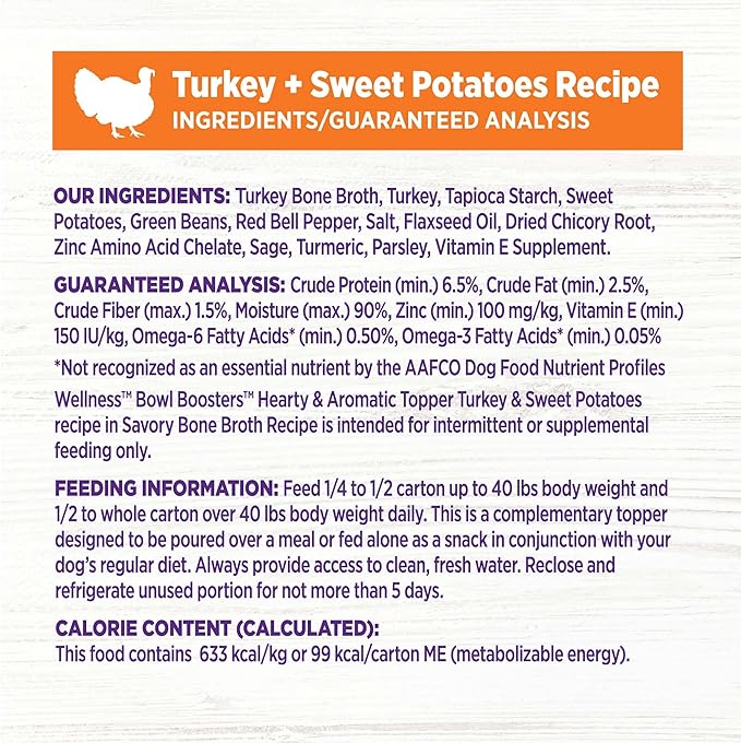 Wellness Bowl Boosters Hearty Topper Wet Dog Food for Small, Medium, and Large Breeds, Grain Free, Natural, Turkey and Sweet Potatoes Recipe, 5.5 oz, Pack of 12