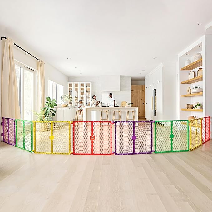 Regalo Safety 260" Super Wide Baby Gate & 8-Panel Playpen, 2-in-1 Convertible Baby Play Yard, Large Foldable Play Pen for Babies, Toddlers & Pets, Includes Wall Mount Kit, Multi-Colored
