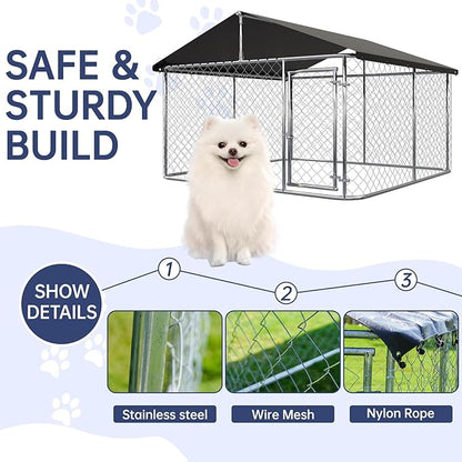Petony Outdoor Dog Enclosure Heavy Duty Dog Kennel House Mesh Dog Big Cage Pet Kennel Steel Fence with Secure Lock