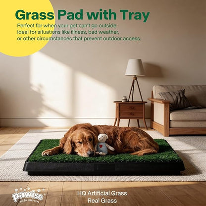 Pawise Dog Grass Pad with Tray, 20x25 Inch Artificial Turf Puppy Potty Pad, Indoor Outdoor Dog Toilet with Pull-Out Drawer & Free Garbage Bags, Dogg Litter Box for Potty Training