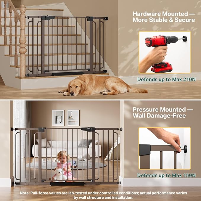 Cumbor Extra Wide Baby & Pet Gate Set, 29.7-51.5" & 36.6-59" Gates with Dual-Lock, Auto-Close, One-Hand Operation for Stairs, Hallways & Doorways