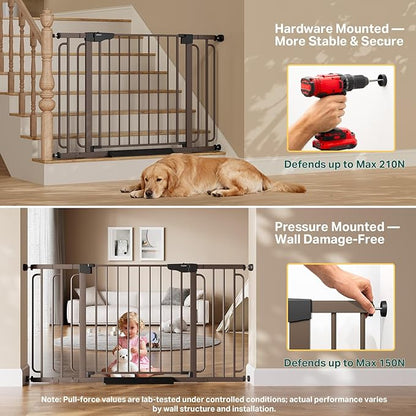 Cumbor Extra Wide Baby & Pet Gate Set, 29.7-48" & 36.6-59" Gates with Dual-Lock, Auto-Close, One-Hand Operation for Stairs, Hallways & Doorways