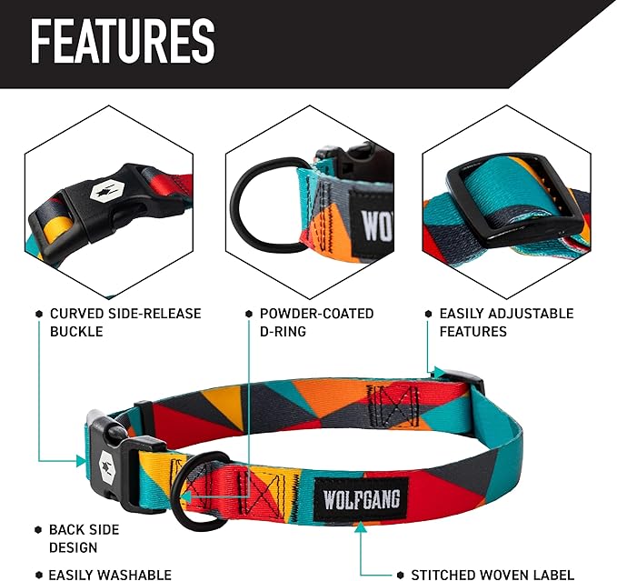 Wolfgang Heavy Duty Martingale Dog Collar with Quick Release Nylon Buckle for Walking & Training, ShatterShapes Print, Large