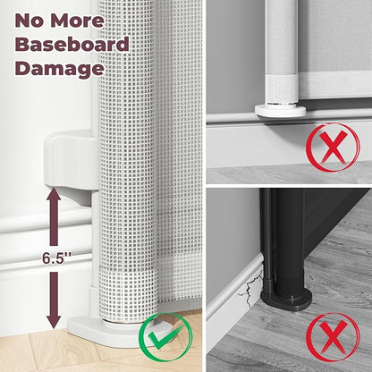 Retractable Baby Gate for Stairs, 55" Wide Mesh Dog Gate Indoor, 34" Tall Child Gate for Doorways, Hallways, Deck, Indoor Outdoor Pet Baby Safety Essentials for Home, White