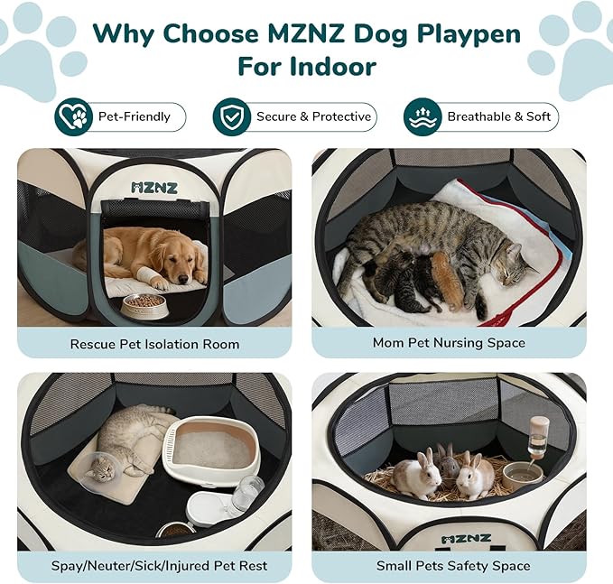 Dog Playpen, Portable Puppy Pet Crate Indoors for Small/Medium/Large Dogs Cats Rabbits, Foldable Dog Cage Enclosure for Outdoor, Pop Up Dogs Tent Kennel with Carrying Case, Grey