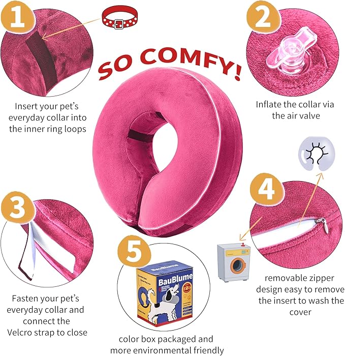 Inflatable Reflective Dog Cone Collar Alternative After Surgery,Doggie Recovery Dount Neck Ecollar,Adjustable Soft Dog Cone Collar for Small Medium Large Dogs (Pink, XXL)