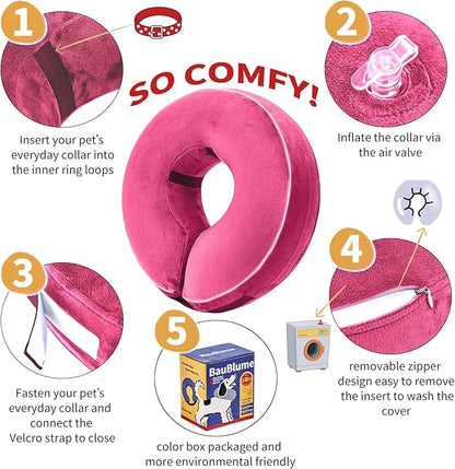 Inflatable Reflective Dog Cone Collar Alternative After Surgery,Doggie Recovery Dount Neck Ecollar,Adjustable Soft Dog Cone Collar for Small Medium Large Dogs (Pink, XXL)