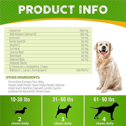 Dog Allergy Relief Chews - Dog Itch Relief - Omega 3 Fish Oil + Probiotics - Itchy Skin - Seasonal Allergies - Anti Itch Support & Hot Spots - Immune Supplement for Dogs