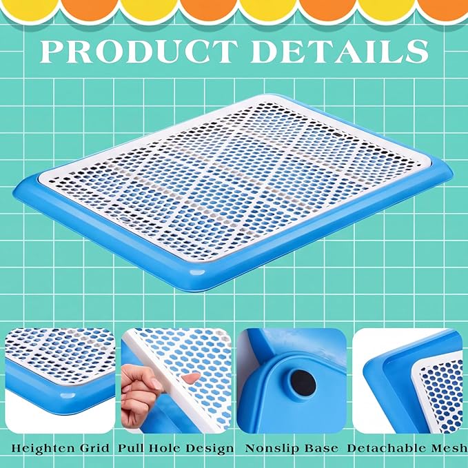 Mifoci 1 Pcs Dog Potty Tray Mesh Puppy Training Pad Holder Floor Protection Portable Pee Pad Pet Toilet Training Tray Litter Box Corner for Medium and Large Dogs (25.6 x 18.9 Inch,Blue)