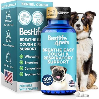 Breathe Easy Natural Cough Relief for Dogs - Gentle Senior Dog Respiratory, Congestion and Sneezing Relief Plus Trachea and Airway Support for Brachycephalic Dogs Ensures Calm Walks & Restful Sleep