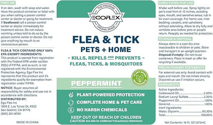Flea Spray for Home & Pets - Flea and Tick Prevention for Dogs - Plant Based Repellent with Natural Essential Oils for Dog Flea Treatment Protection - Peppermint Scent - 16 Fl Oz