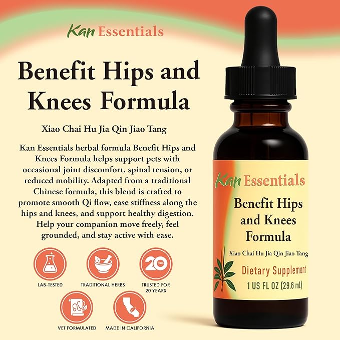Kan Herb Company Benefit Hips and Knees Formula – Traditional Chinese Herbal Blend for Dogs and Cats to Support Joint Comfort, Mobility, & Digestive Balance, Liquid Herbal Supplement for Pets, 1 fl oz