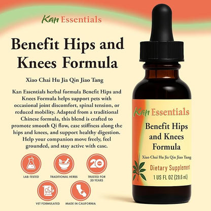 Kan Herb Company Benefit Hips and Knees Formula – Traditional Chinese Herbal Blend for Dogs and Cats to Support Joint Comfort, Mobility, & Digestive Balance, Liquid Herbal Supplement for Pets, 1 fl oz