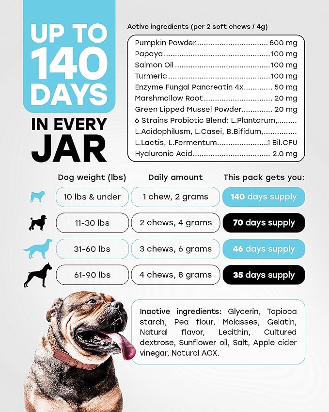 Probiotics for Dogs – Gut Health Support for Less Gas, Better Digestion & Regular Stools – Soft Beef Chews with Digestive Enzymes, Prebiotics & Fiber – 140 Count