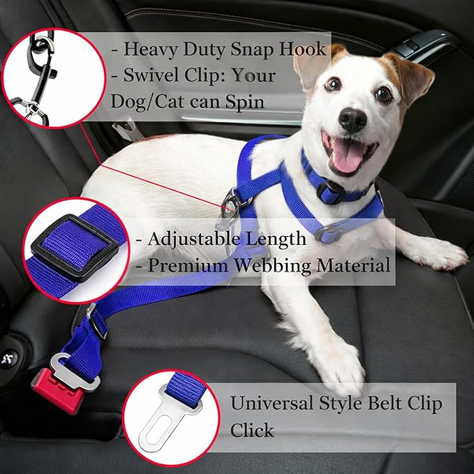 SunGrow Dog Seat Belt for Car, Adjustable Nylon Pet Seatbelt, Supports All Cars, Dog Car Leash Seat Belt, Seatbelt for Dogs, Cats & Ferrets Travel Harness