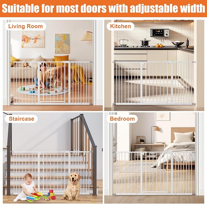 keny 29"-55" Extra Wide Baby Gate, Pressure Mounted No Drilling Dog Gate for Stairs Doorways, Easy Walk Through Safety Gate for Babies or Pets, 30" Tall, White