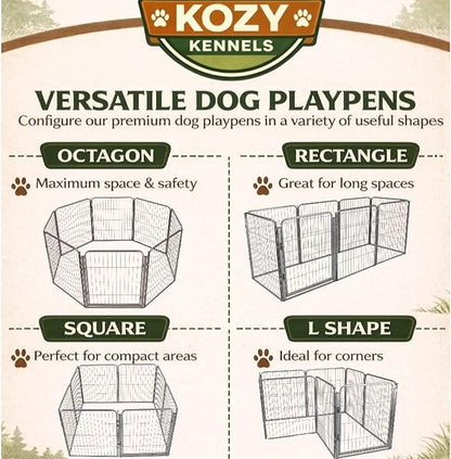 Dog Playpen w/Carrying Case for Indoor or Outdoor Use – 40 Inch, 16 Grey Panels - Portable Metal Exercise Pen for Medium & Large Dogs - Pet Fence Kennel Crate for House, RV, or Travel